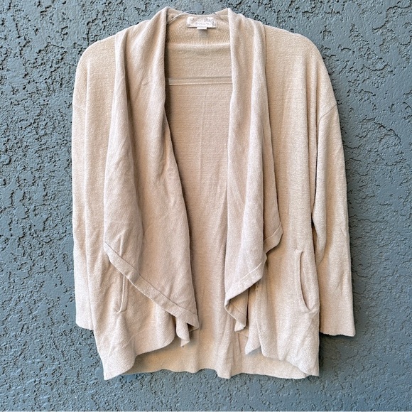 BAREFOOT DREAMS Cozy Chic Ultra Lite Shawl Pointelle Cardigan in Cream Stone S/M - Picture 8 of 13